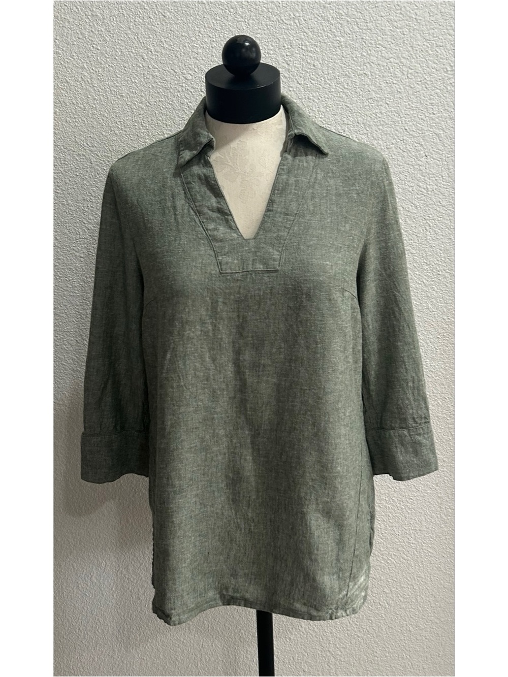 Jones New York Signature Women's Medium Tunic 3/4 Sleeve Linen V-Neck Lagenlook